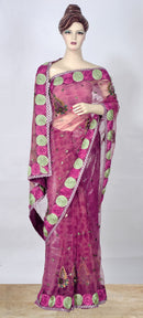 Purple Net Saree with Resham Thread Work