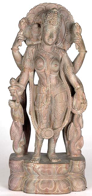 Goddess Luxmi - Pink Soft Stone Statue