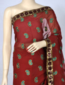 Red Embroidered Saree with All-Over Paisley Design