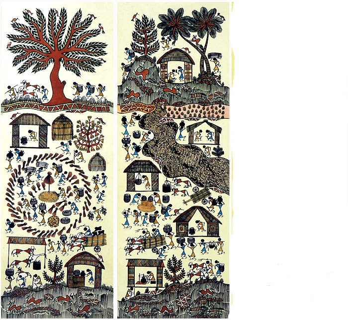 In Warli Villages ( pack of 2 paintings)