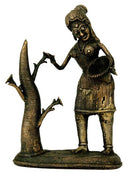 Lady Plucking Flowers - Dhokra Tribal Statue