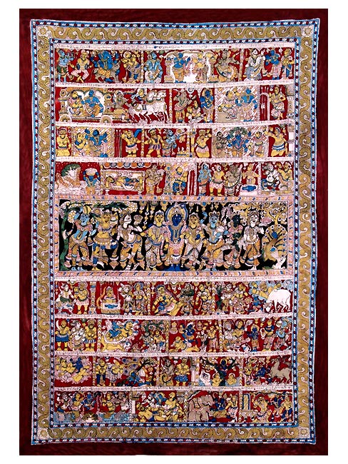 The Life of Sri Krishna - A Large Narrative Kalamkari Painting