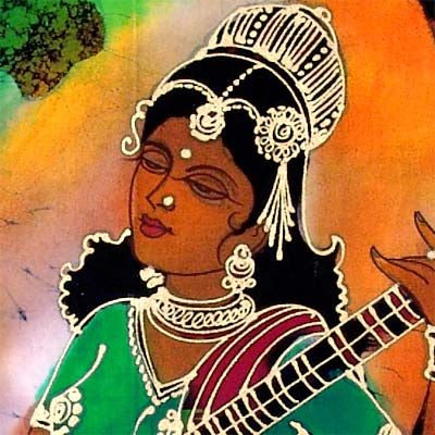 Lady Playing a Veena - Cotton Batik Painting