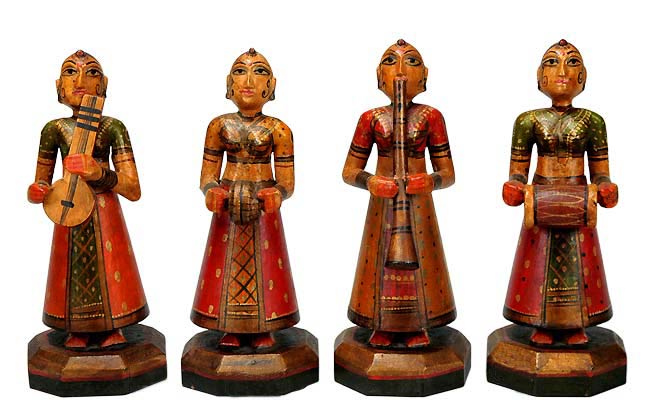 The Performers - Set of 4 Wood Statuettes