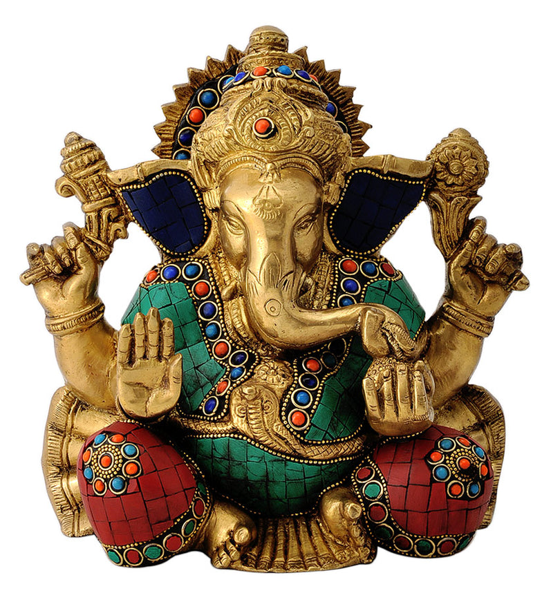 Lord Ganapathi Turquoise Coral Statue