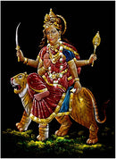 Goddess Durga Seated on Tiger - Velvet Painting