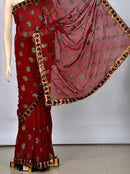 Red Embroidered Saree with All-Over Paisley Design