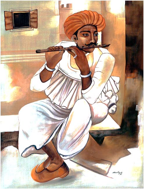 Flute Player - Indian Musician Painting