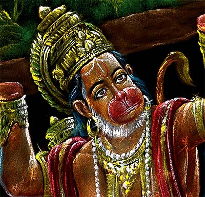 Lord Hanuman Carrying Sanjivani Hill - Velvet Painting