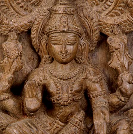 Lord Vishnu Seated on 'Garuda' His Carrier - Wood Statuette