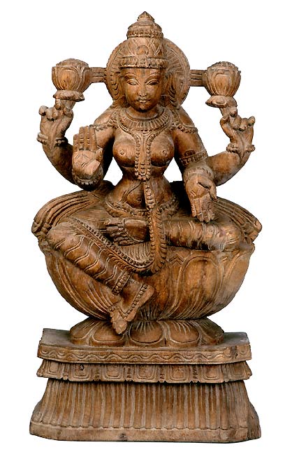 Kamalasana Lakshmi - Wood Sculpture