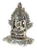 Lord Ganpati Deva - White Metal Silver Plated Ganesh Showpiece Idol