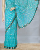 Turquoise Saree with Sequins Work on Upper Pallu