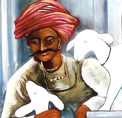 An Indian Shepherd - Silk Painting