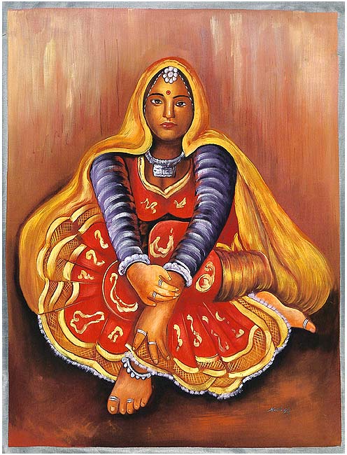 Silk Painting 'Woman of Rajasthan'